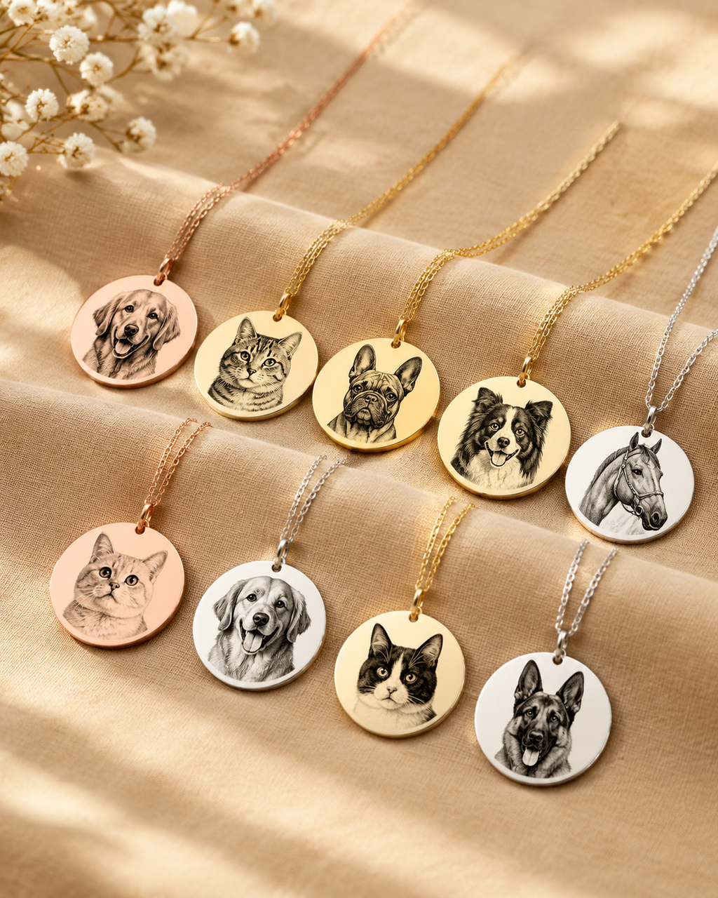 Custom Pet Photo Engraved Necklace – Personalized Round Pendant Keepsake