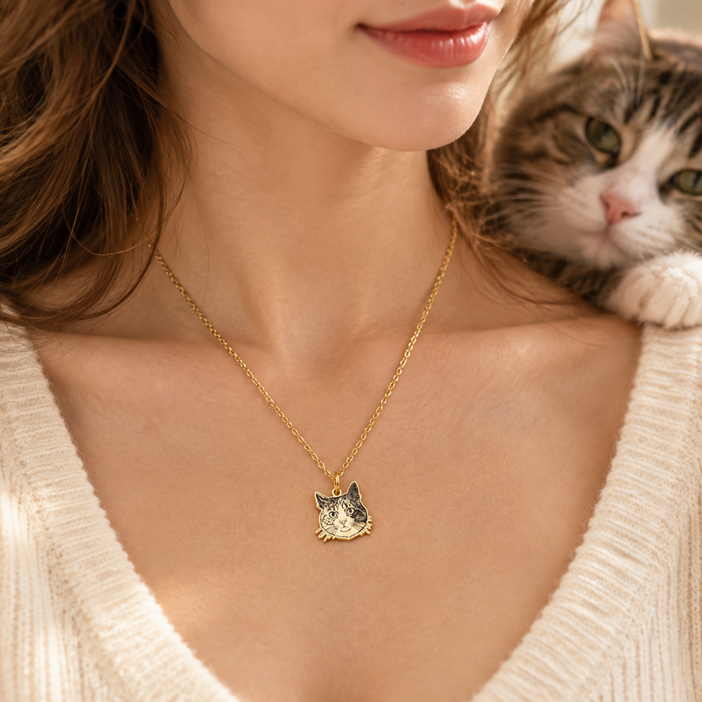 Custom Pet Portrait Necklace - Laser Deep-Engraved Titanium Steel Memorial Jewelry