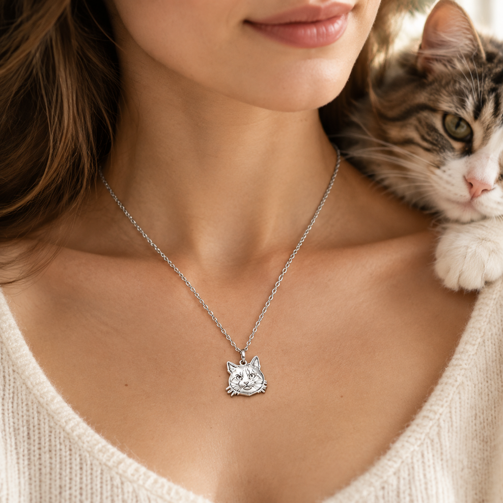 Custom Pet Portrait Necklace - Laser Deep-Engraved Titanium Steel Memorial Jewelry