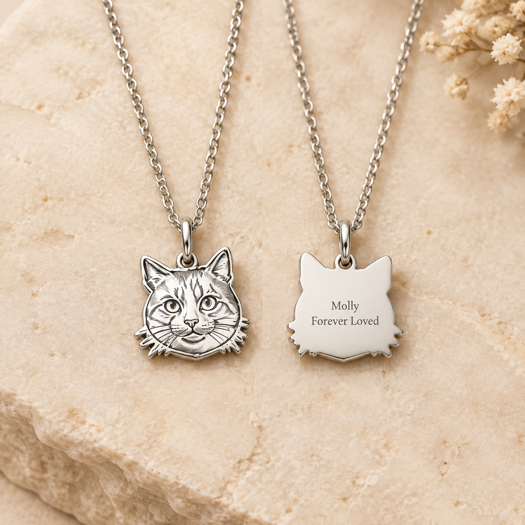 Custom Pet Portrait Necklace - Laser Deep-Engraved Titanium Steel Memorial Jewelry